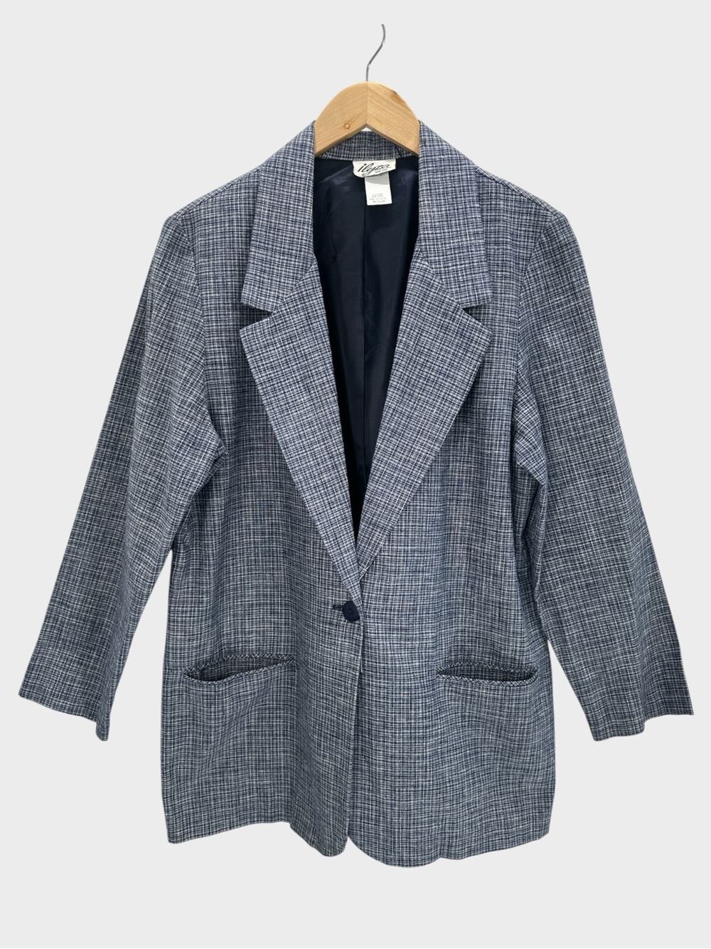 Vintage Ilyza New York Linen Cotton Blazer Plaid Old Money Boyfriend Classic M